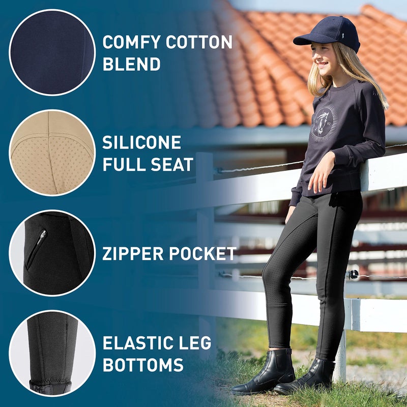 HORZE Active Kids' Unisex Silicone Grip Full Seat Horseback Riding Breeches - Tan - XL - Image 2